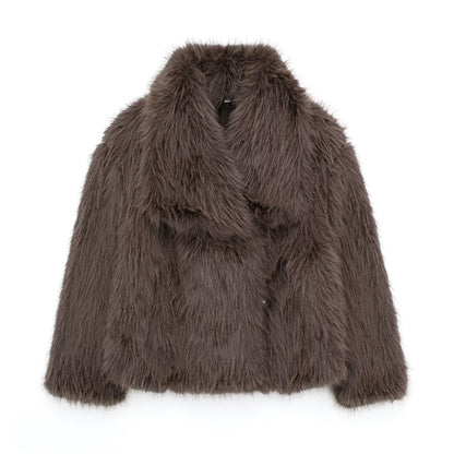 Manteau hiver femme en peluche col à revers manches longues