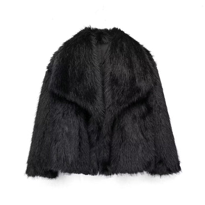 Manteau hiver femme en peluche col à revers manches longues