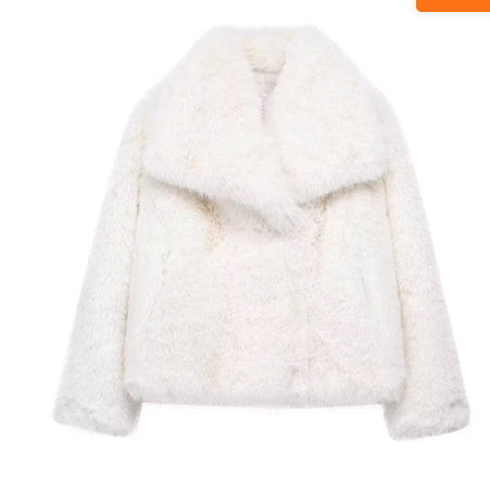 Manteau hiver femme en peluche col à revers manches longues