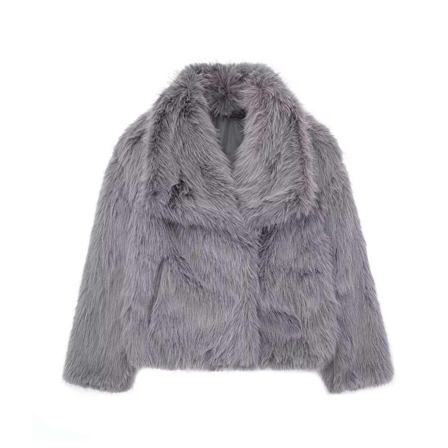 Manteau hiver femme en peluche col à revers manches longues