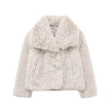 Manteau hiver femme en peluche col à revers manches longues